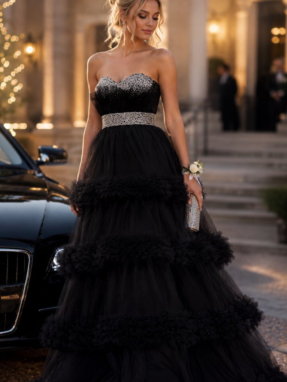Colors Dress Black Strapless Beaded Princess homecoming Ball Gown Size 4 NWT - Picture 7 of 7